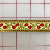 Ribbon Trim - Embroidered Floral Design Yellow with Green and Red
